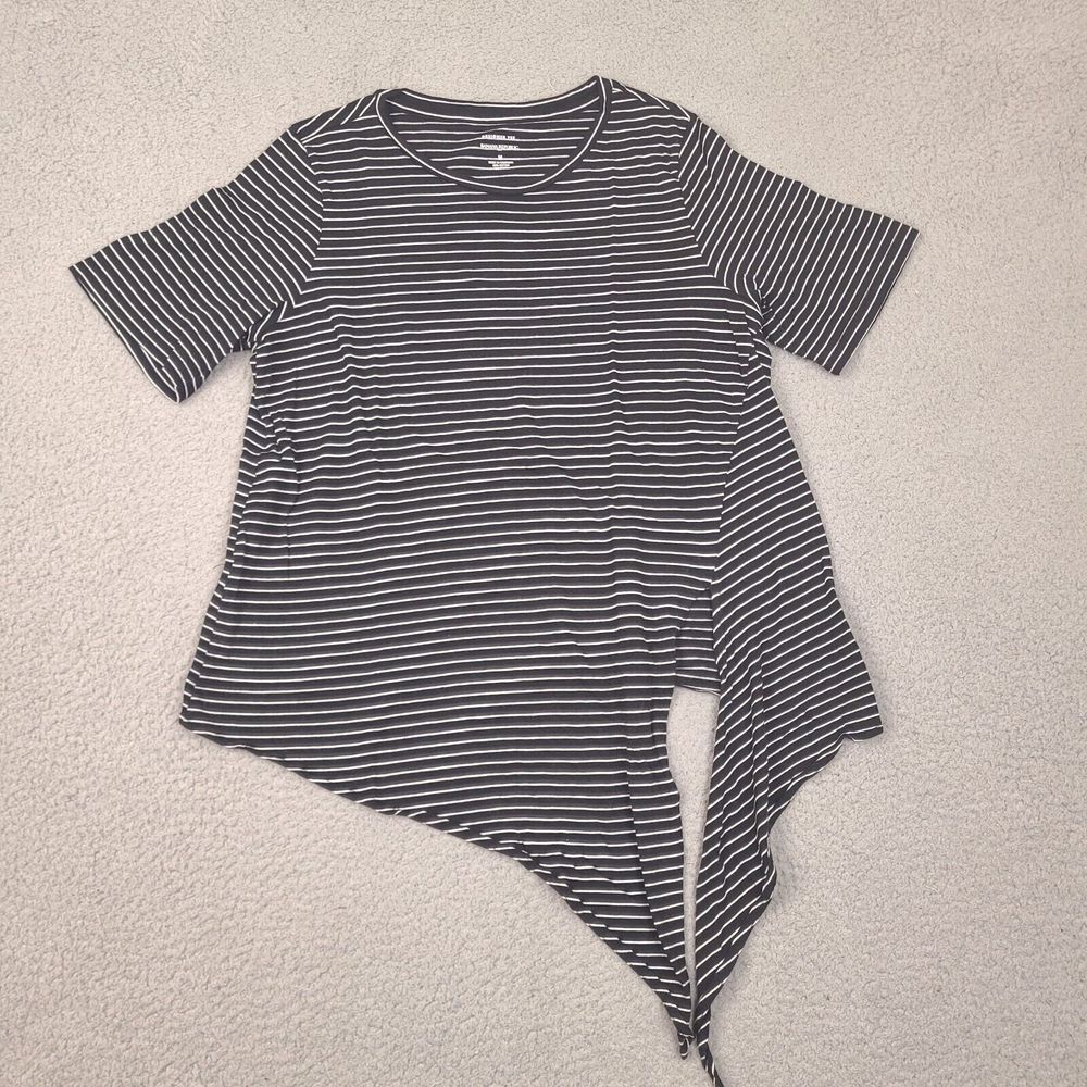 Banana Republic Womens Medium Designer Tee Tie Front Black Gray Striped T-Shirt